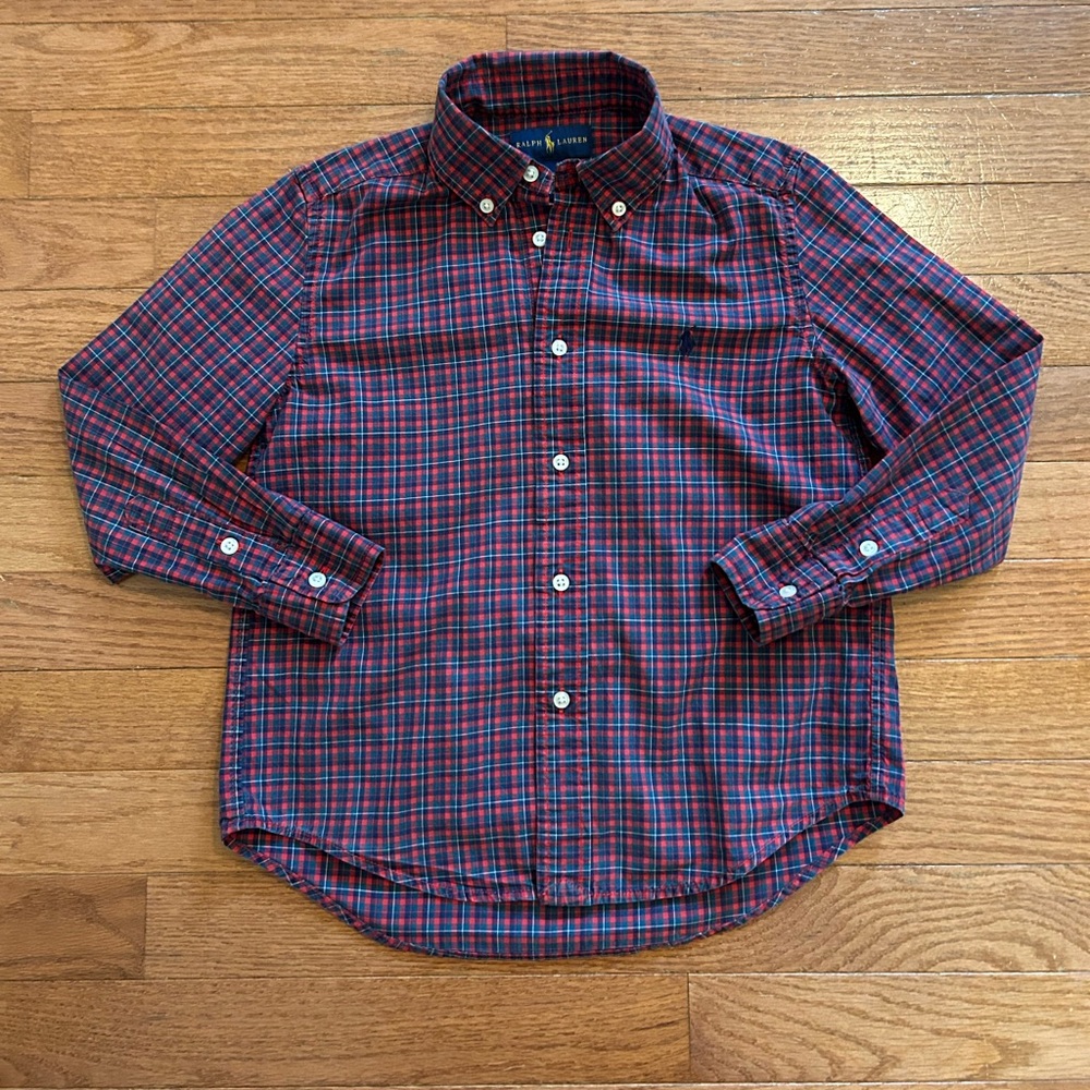 Ralph Lauren Boys Red Holiday Plaid Button Down